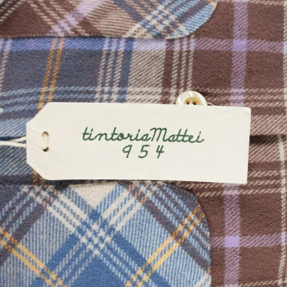 Tintoria Mattei NWT Cotton Overshirt Size Medium In Blue w/ Multicolor Plaid